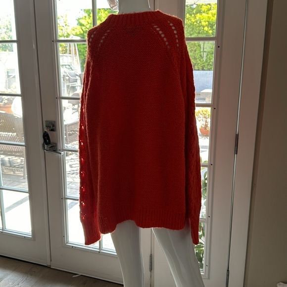 J. Crew Orange Pointelle Cable Knit Alpaca Wool Blend Crewneck Sweater Size XL - Picture 5 of 11